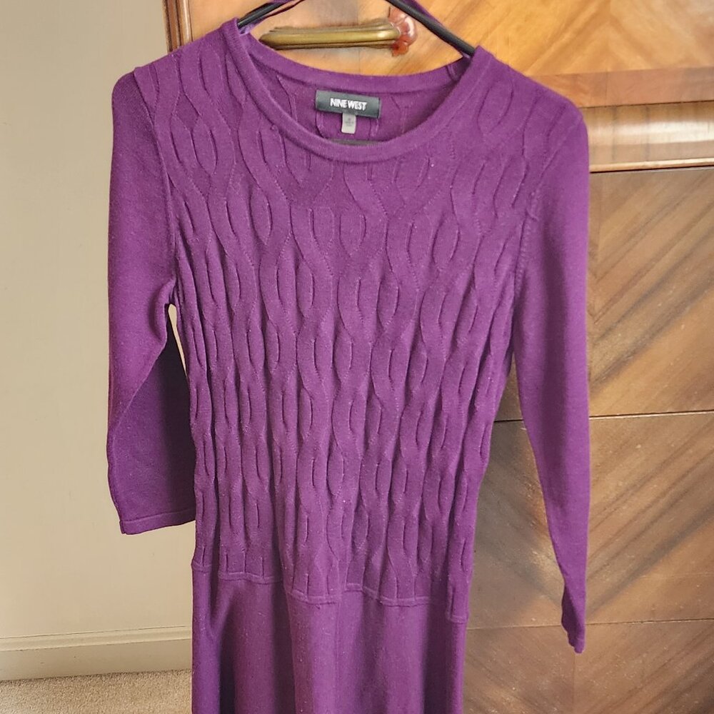 Magenta purple sweater dress Nine West size M medium cotton knit cute with boots